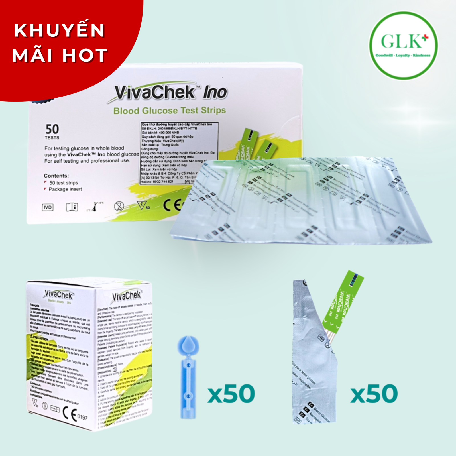50 que thử đường huyết & 50 kim lấy mẫu