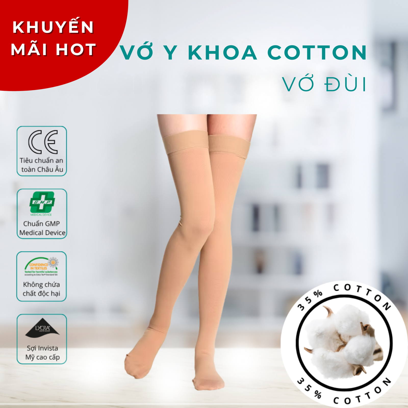 Vớ y khoa Cotton - Loại vớ đùi